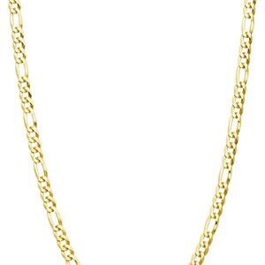 Solid 18K Gold Over 925 Sterling Silver Italian 3mm Diamond-Cut Figaro Link Chai